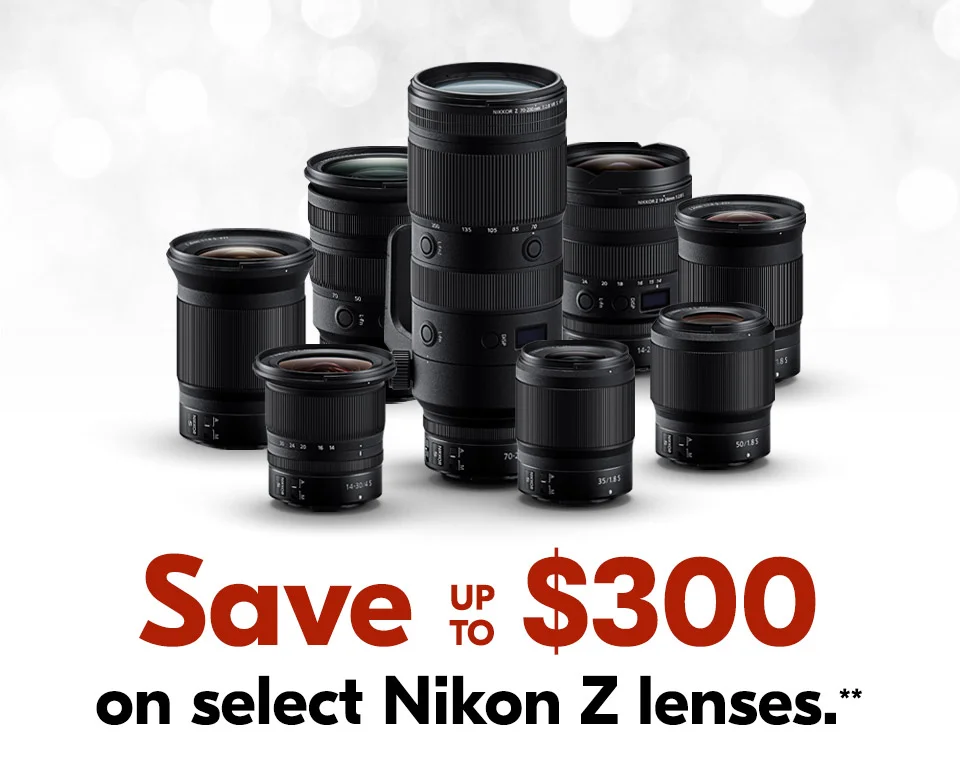 Save up to $300 on select Nikon Z lenses.**