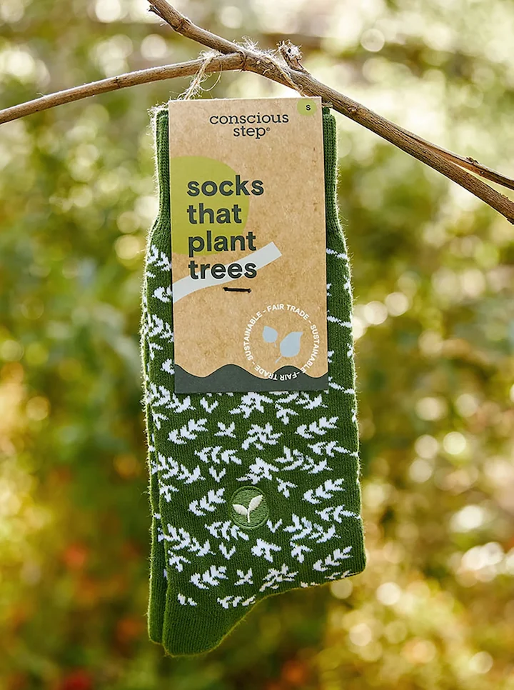 A photograph of socks with a leaf pattern