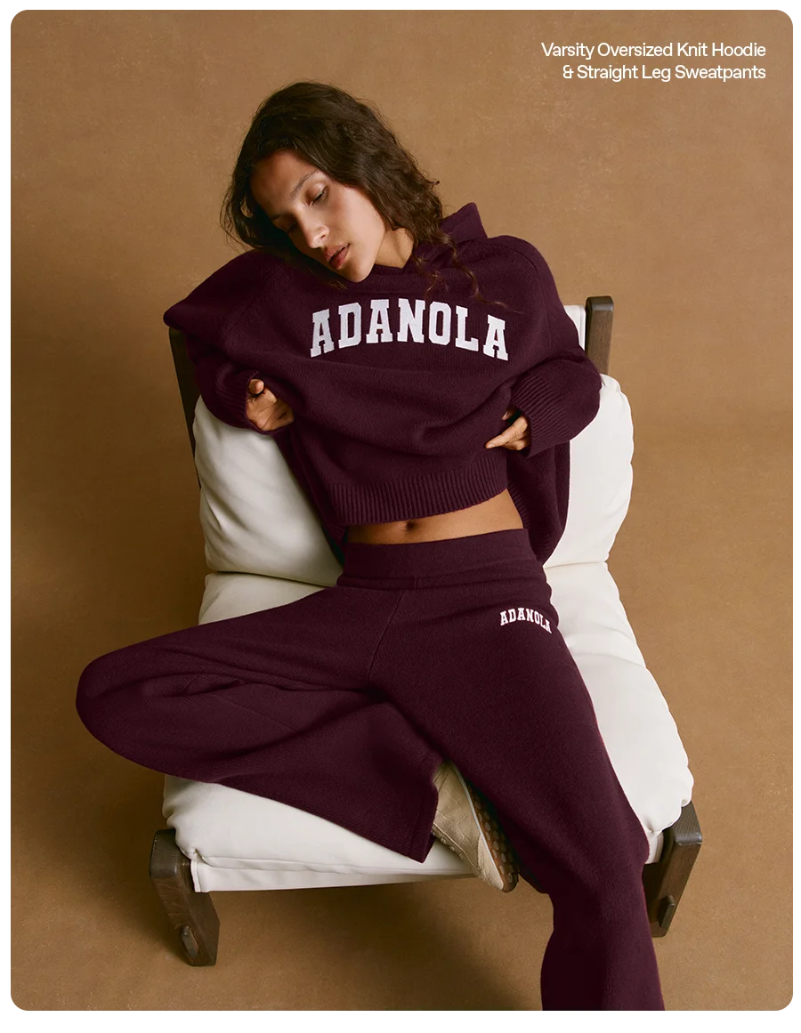 Varsity Oversized Knit Hoodie & Straight Leg Sweatpants