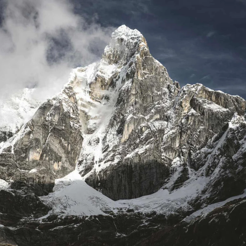 A mountain with snow on it.