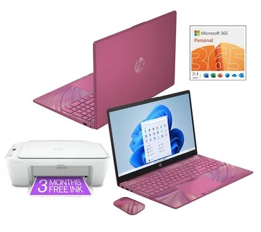 HP 15" Laptop Intel 128GB Storage with HP Printer, Mouse & MS365
