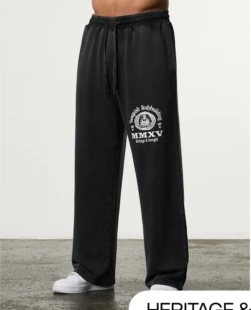 HERITAGE AND STRENGTH BLACK STRAIGHT LEG SWEATPANTS