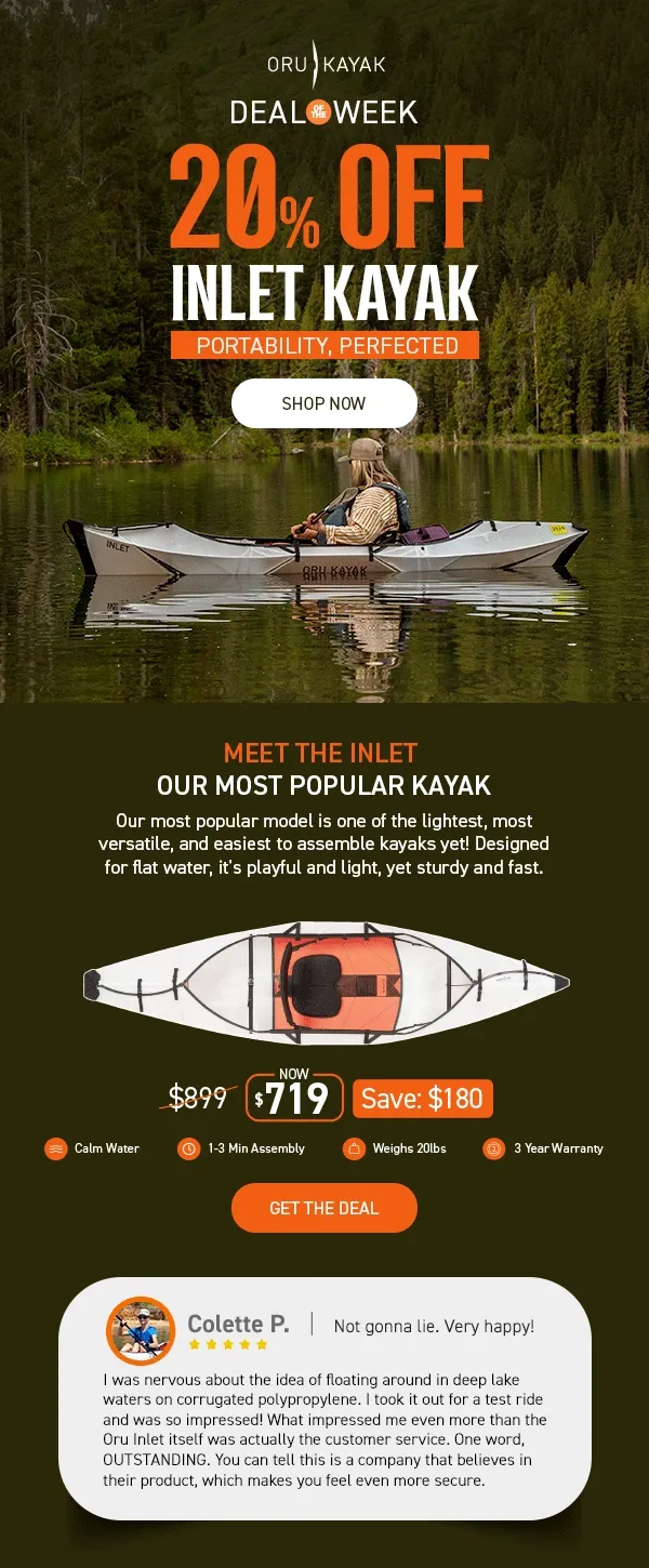 New Deal of the Week! Get 20% OFF Inlet-our most popular kayak!
