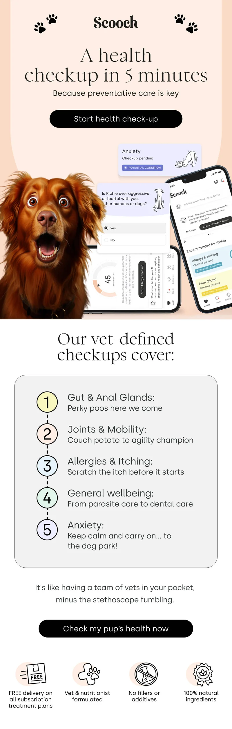 Because preventative care is key. Our vet-defined checkups cover - Start health check-up