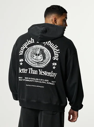HERITAGE AND STRENGTH BLACK OVERSIZED ZIP HOODIE