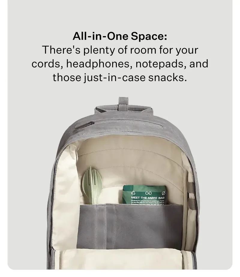 All-in-One Space:  There's plenty of room for your cords, headphones, notepads, and those just-in-case snacks.