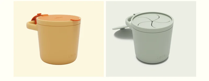 Snack Cup- Easy to grip for little hands. Flip-top lid