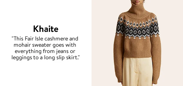 Khaite camel Fair Isle sweater.