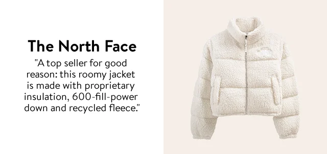 The North Face ivory fleece Nuptse jacket.