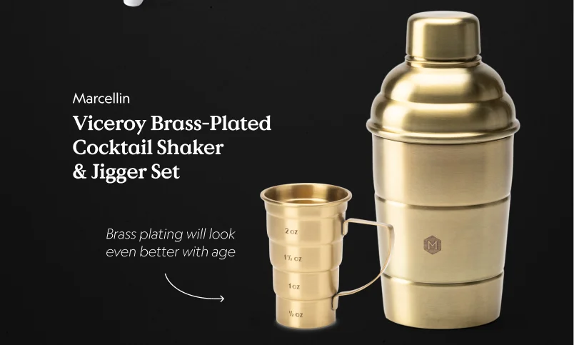 Viceroy Brass-Plated Cocktail Shaker & Jigger Set