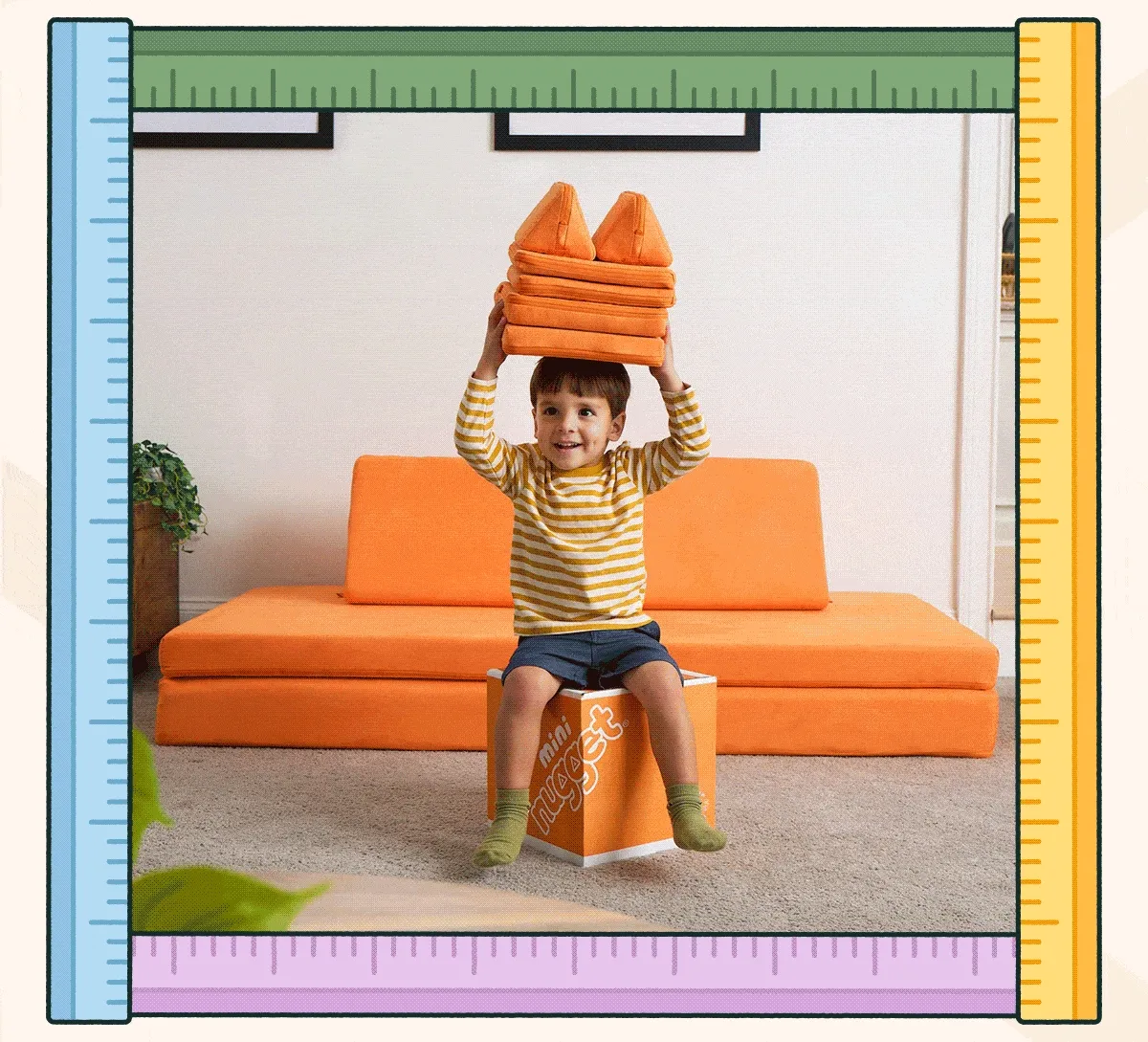A rotating gif featuring children playing with our newest product, Mini Nugget!