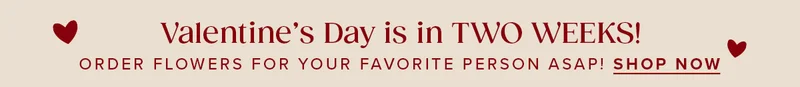 Valentine's Day is in TWO WEEKS! Order Flowers for your favorite person ASAP.  Shop Now.