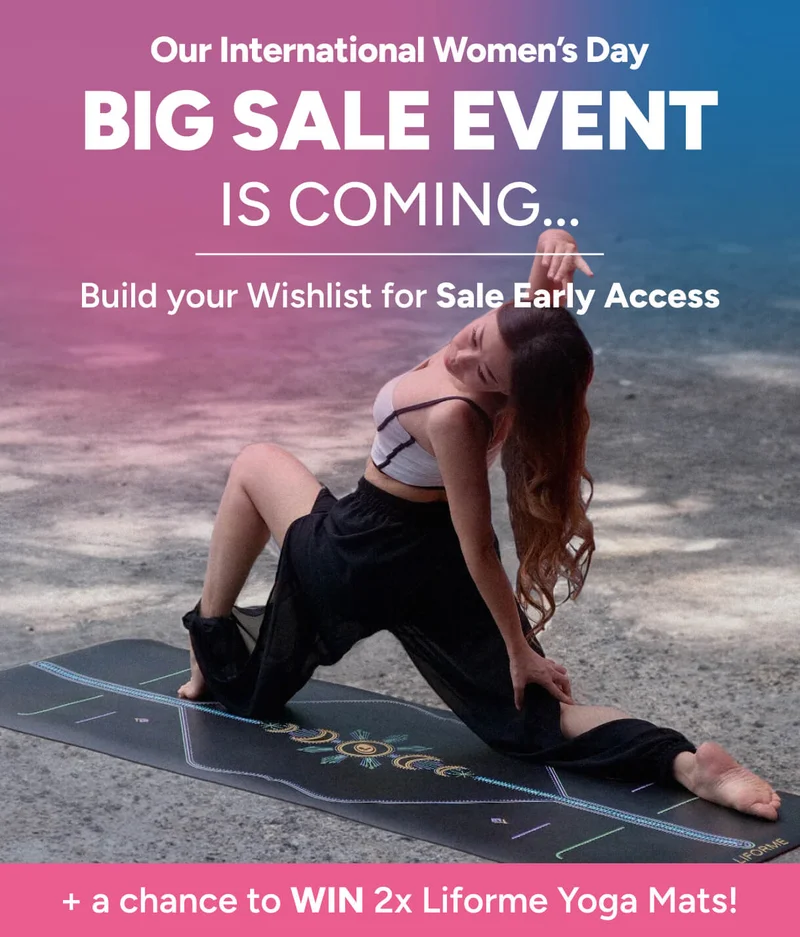 an image of a woman doing yoga on a mat with the words international women's day big