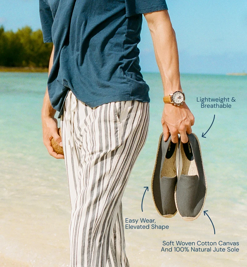 Lightweight & breathable. Easy wear, elevated shape. Soft woven cotton canvas and 100% natural jute sole.
