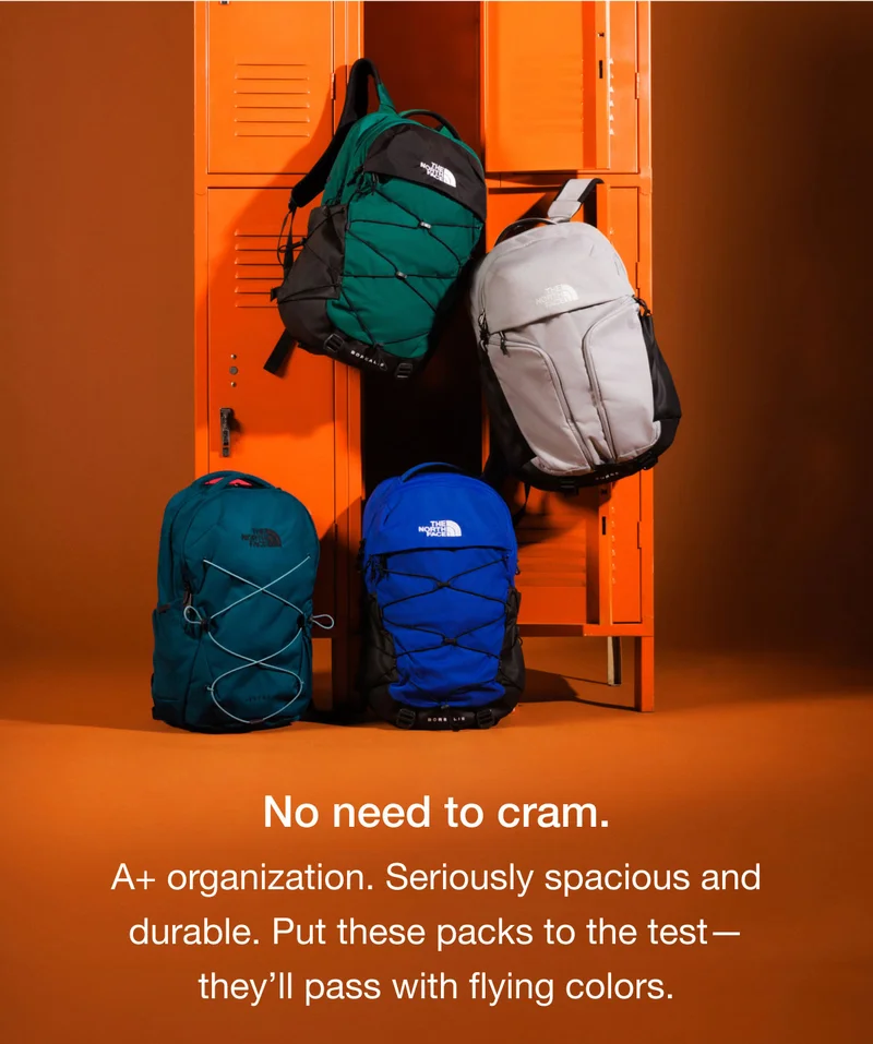 No need to cram. A+ organization. Seriously spacious and durable. Put these packs to the test - they'll pass with flying colors.