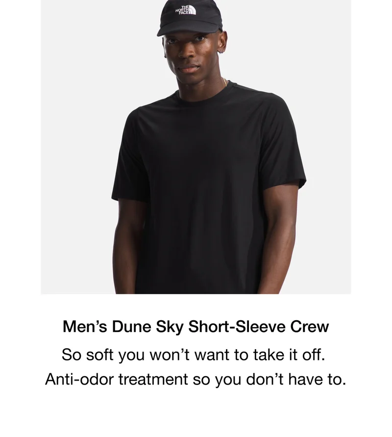 Men's Dune Sky Short-Sleeve Crew. So soft you won't want to take it off. Anti-odor treatment so you don't have to.