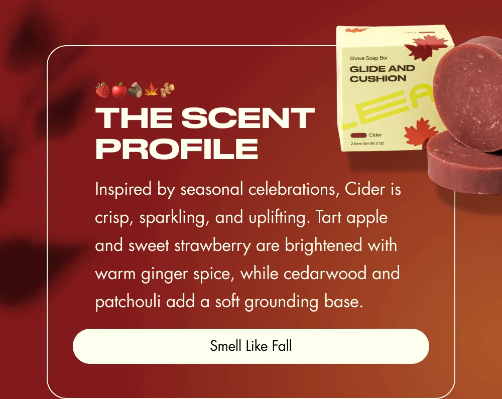 🍓🍎🪵🍁🫚 The Scent Profile Inspired by seasonal celebrations, Cider is crisp, sparkling, and uplifting. Tart apple and sweet strawberry are brightened with warm ginger spice, while cedarwood and patchouli add a soft grounding base. Smell Like Fall