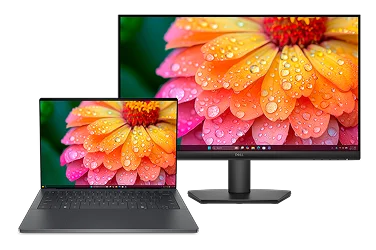 An XPS 14 Laptop computer next to a Dell 24 Monitor.