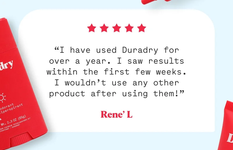 “I have used Duradry for over a year. I saw results within the first few weeks. I wouldn’t use any other product after using them!” Rene'L