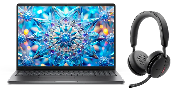 A Dell Pro 16 laptop and a Dell Pro Plus wireless ANC headset.