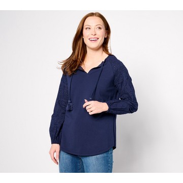 Belle by Kim Gravel Eyelet Everything Mixed Media Top