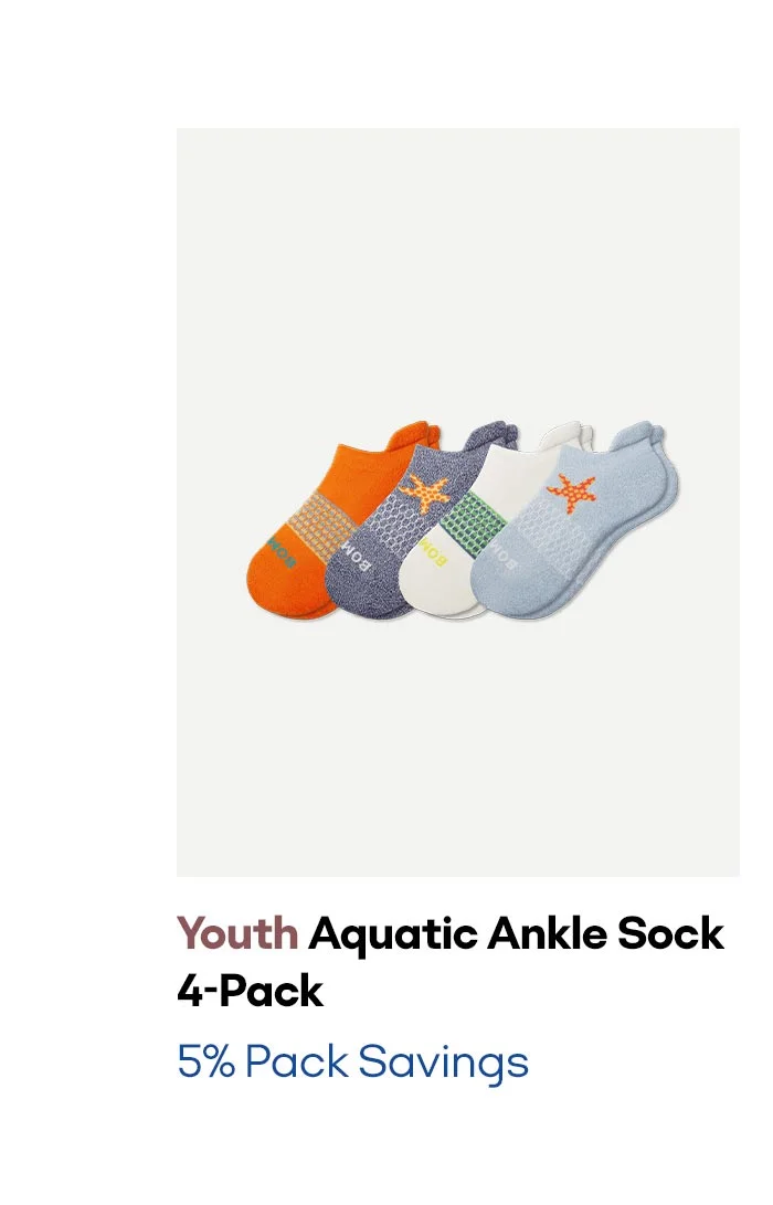 Youth Aquatic Ankle Sock 4-Pack | 5% Pack Savings