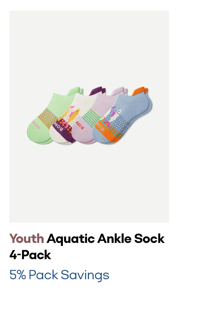 Youth Aquatic Ankle Sock 4-Pack | 5% Pack Savings