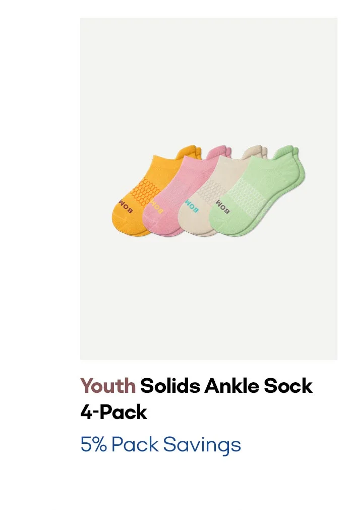 Youth Solids Ankle Sock 4-Pack | 5% Pack Savings