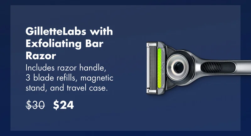 GilletteLabs with Exfoliating Bar Razor - Includes razor handle, 3 blade refills, magnetic stand, and travel case. Was $30, now $24.