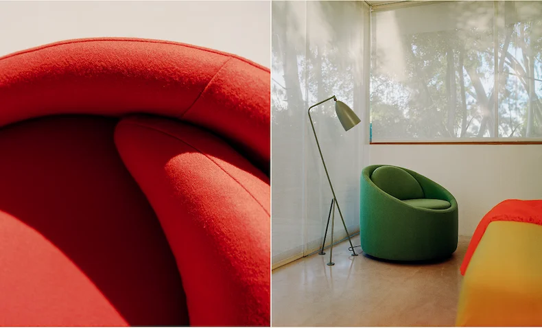 The Gere Easy Chair in Persimmon (Left) and Kiwi (Right).