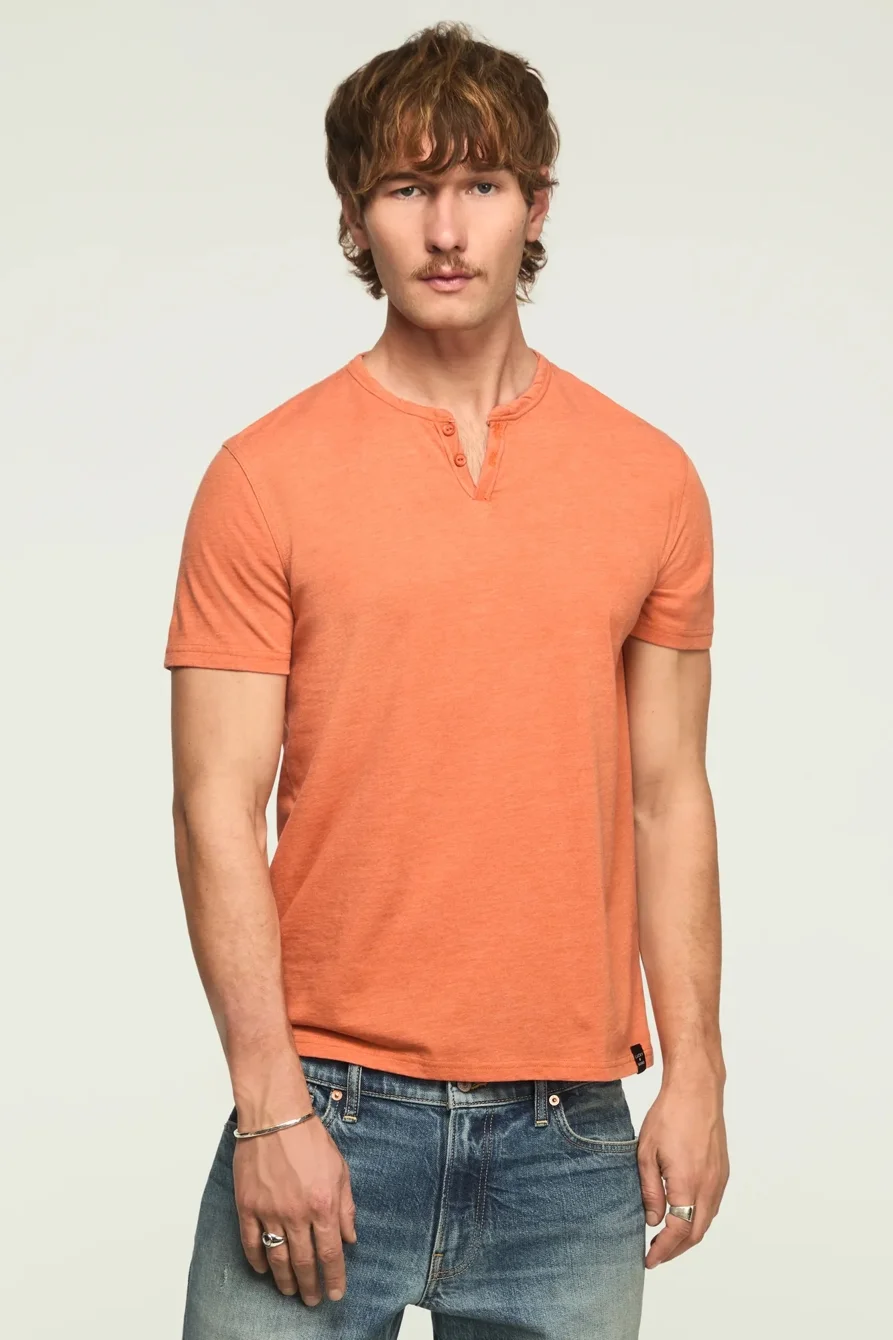 Image of Lucky Brand Venice Burnout Notch Neck Tee - Men's Clothing Tops Shirts Tee Graphic T Shirts in Blue Indigo