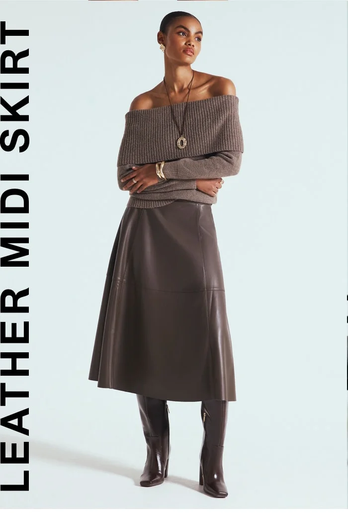 LEATHER MIDI SKIRT