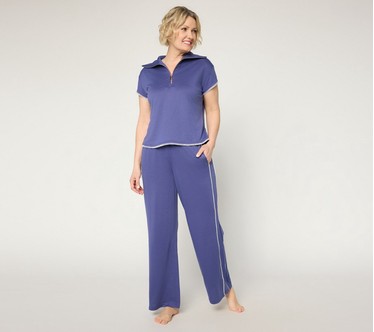 MUK LUKS French Terry Quarter Zip Short Sleeve Lounge Set