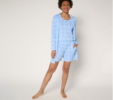 MUK LUKS Textured Butter Knit Tank, Short, & Wrap Pajama Set