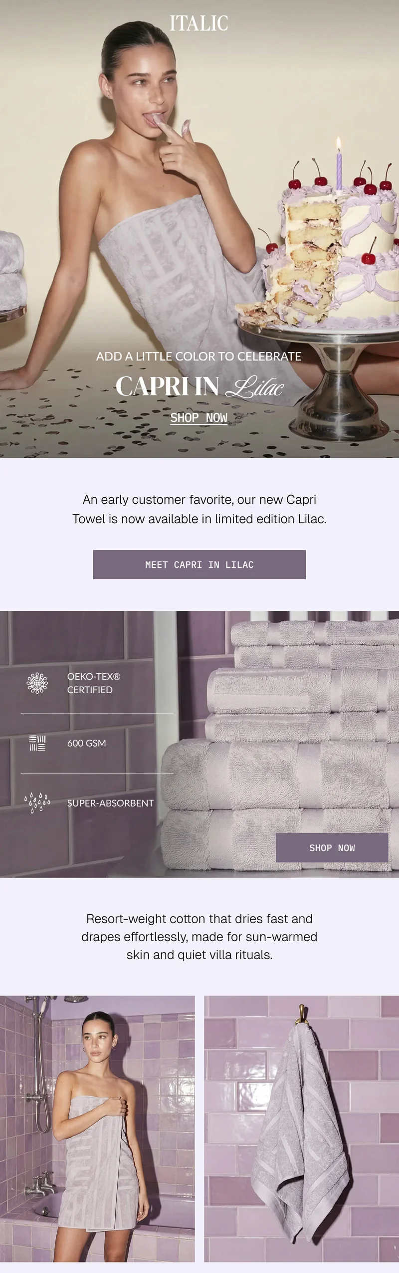ITALIC | CAPRI TOWELS IN LILAC
