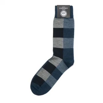 Blue Checked Merino Wool Socks