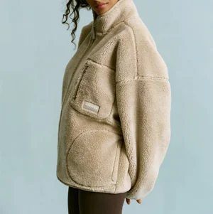 Oversized Pocket Zip Through Fleece - Sand