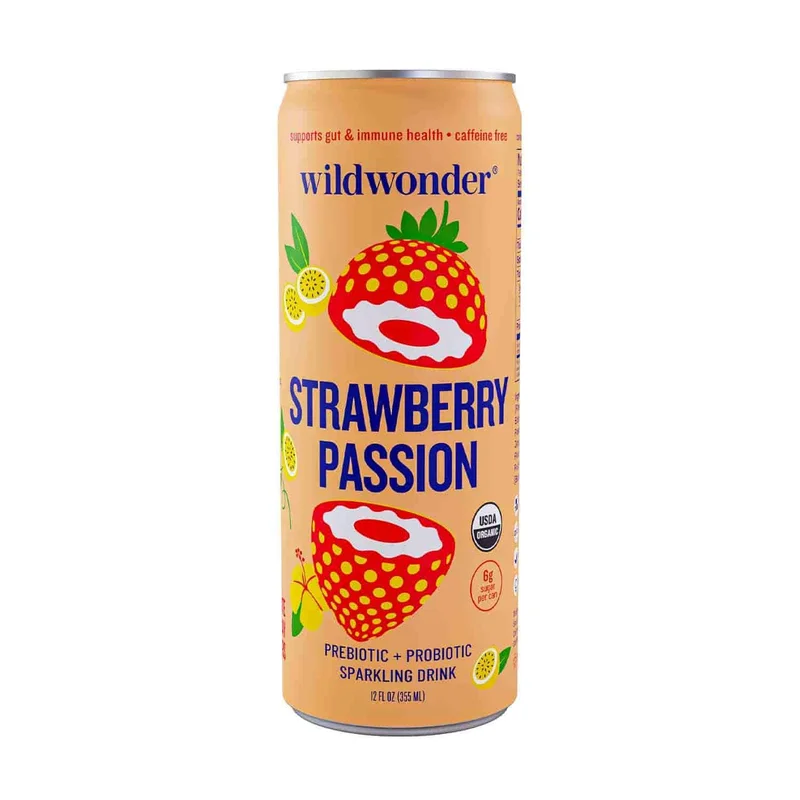 Prebiotic + Probiotic Sparkling Drink, Strawberry Passion, 12 Fl Oz
