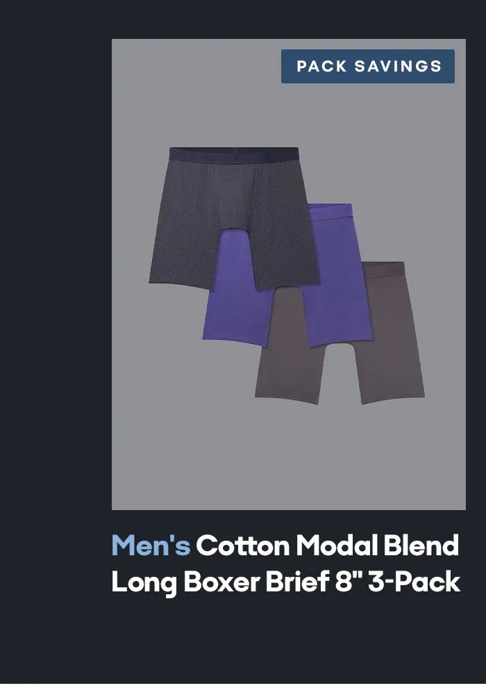 PACK SAVINGS | Men's Cotton Modal Blend Long Boxer Brief 8 inch 3-Pack