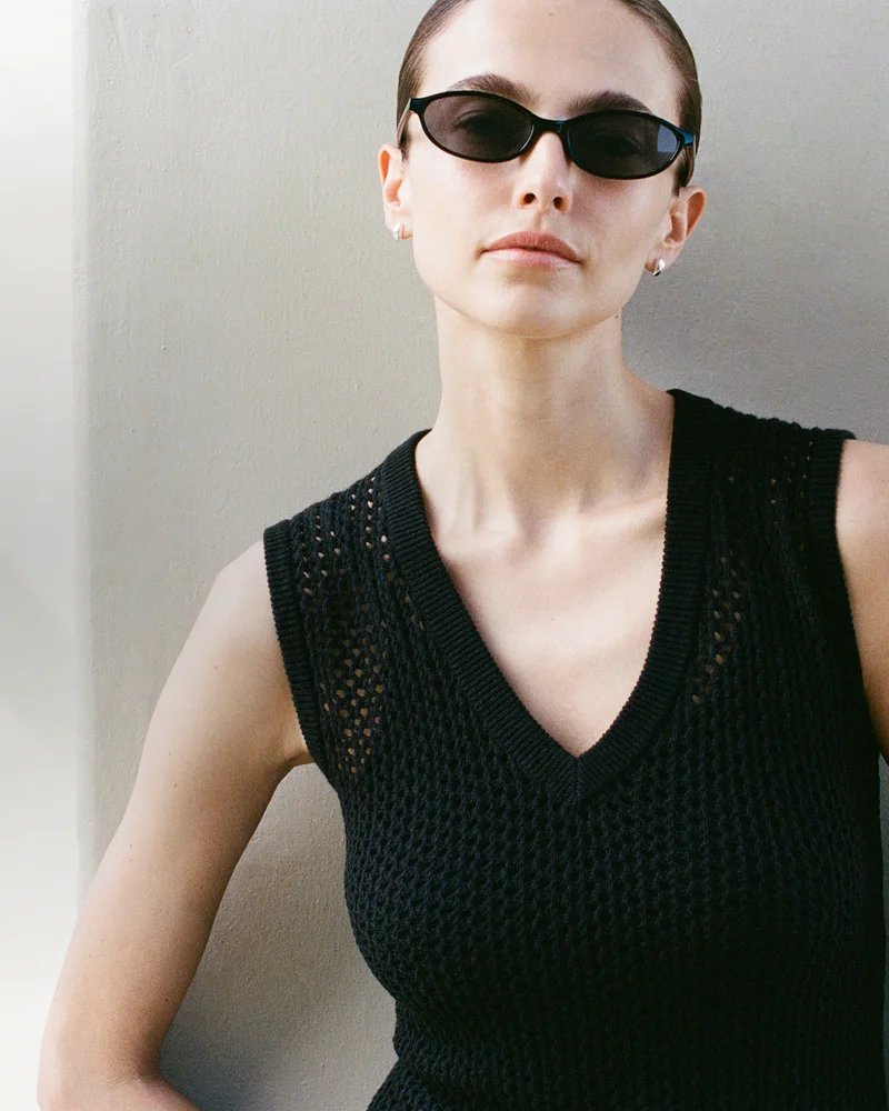 Image | Lace Knit Maxi Sweater Dress | Black