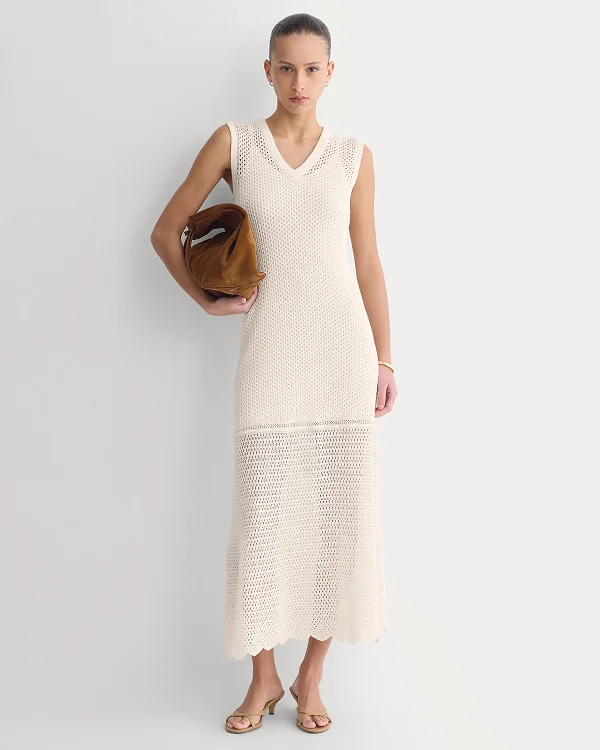 Image | Lace Knit Maxi Sweater Dress  | Bone