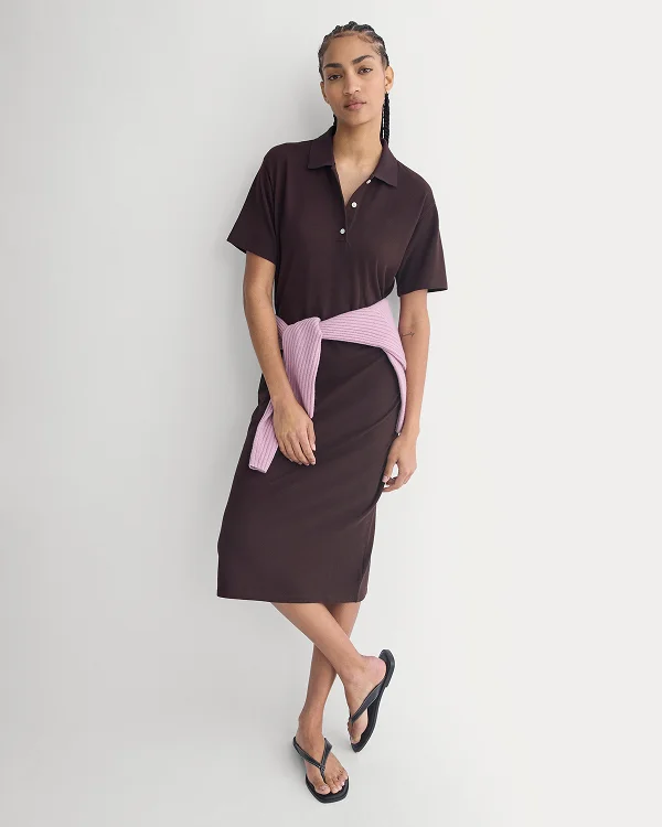 Image | Pique Polo Short-Sleeve Dress | Dark Chocolate