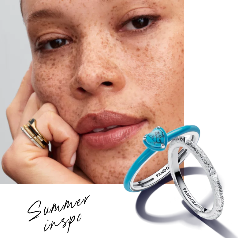 Model wearing Pandora rings