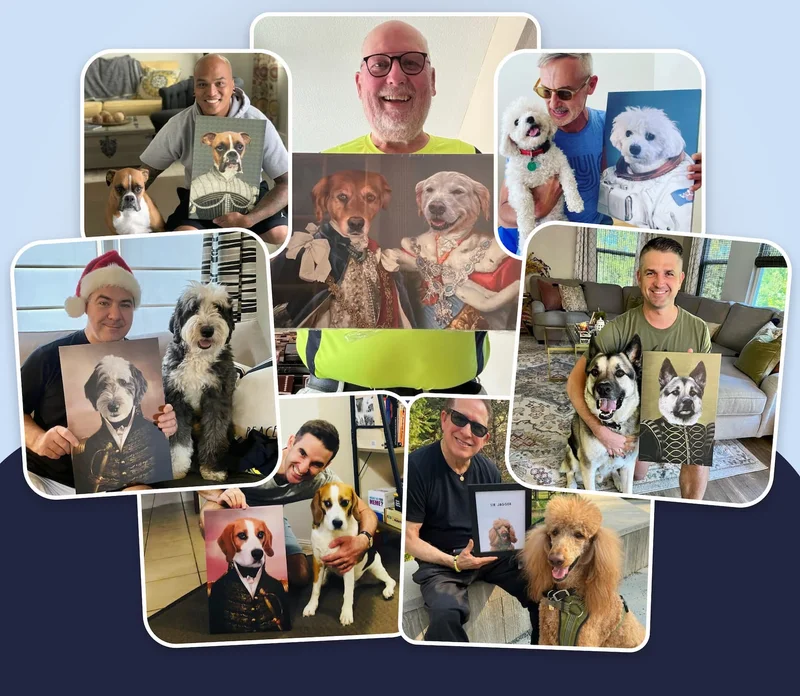 Collage of dog dads and their pets with their portraits