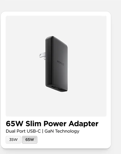 65W Slim Power Adapter. Dual Part USB-C | GaN Technology