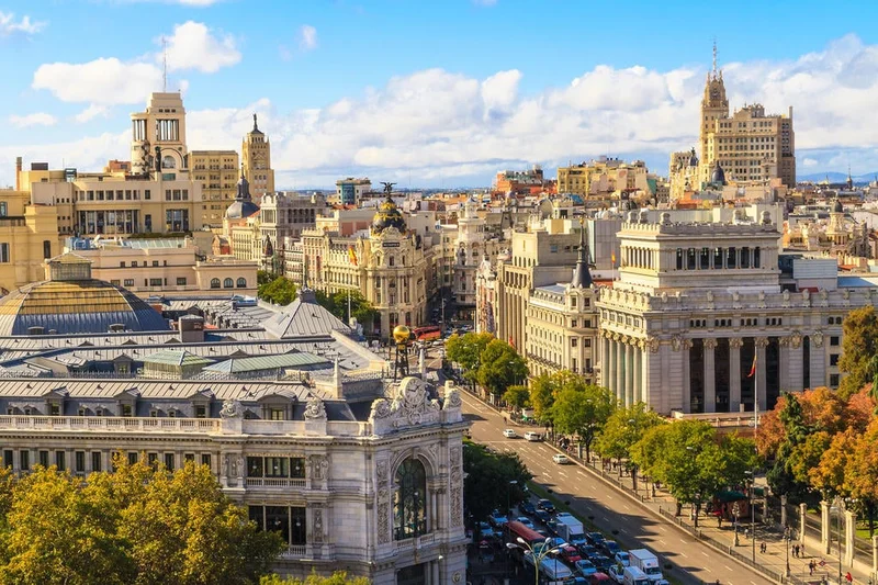 Wide boulevards in Madrid, Spain.