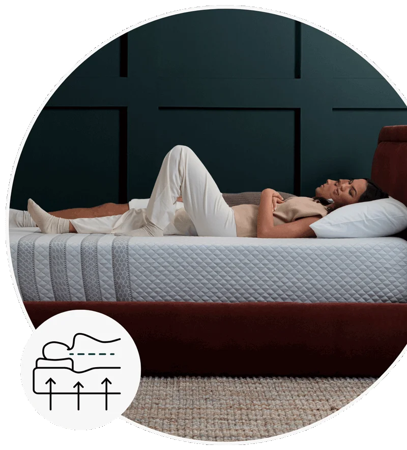 Sapira Hybrid Image -- Supportive sleep Icon with neck and back resting on mattress