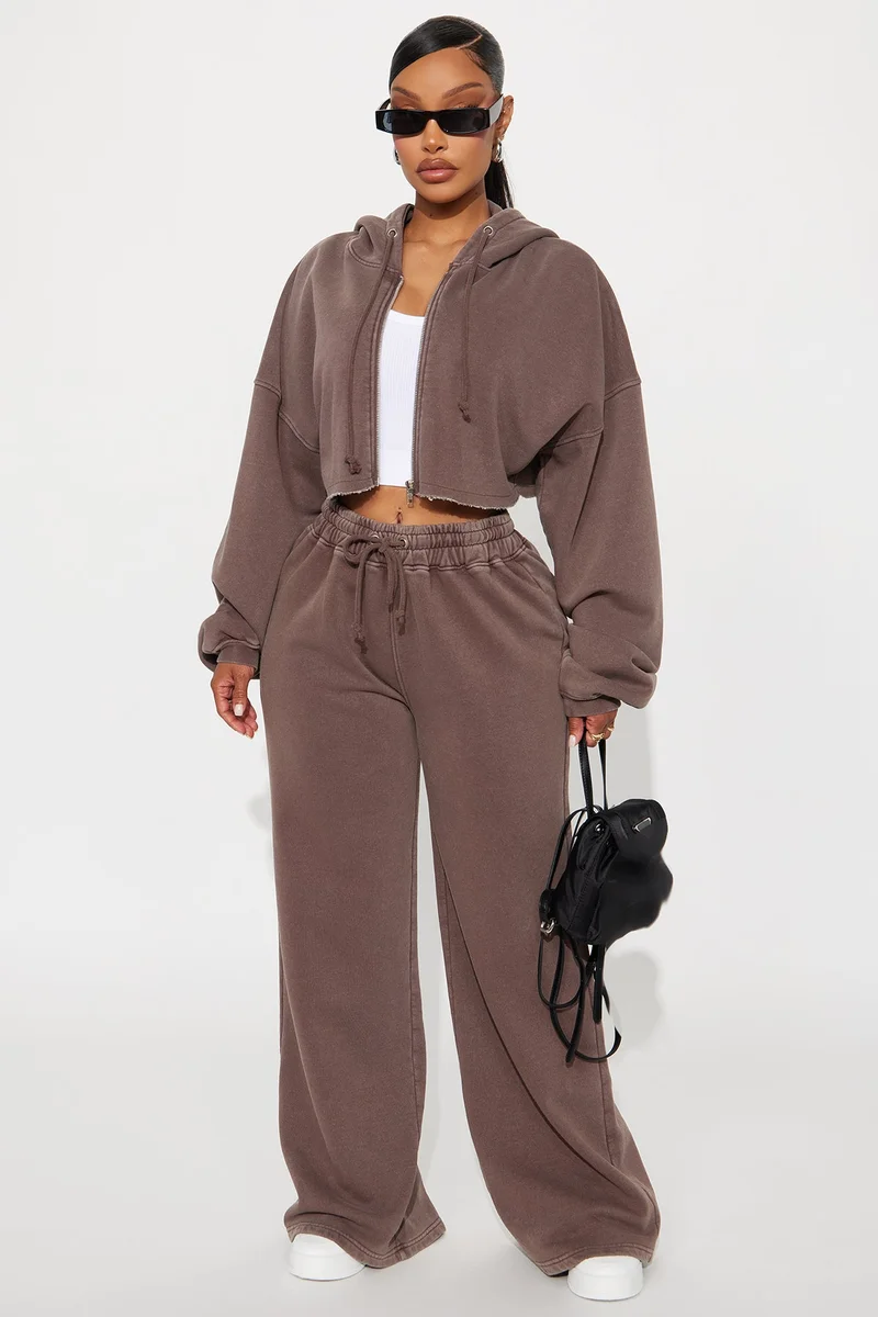 Image of On The Go Fleece Pant Set - Chocolate