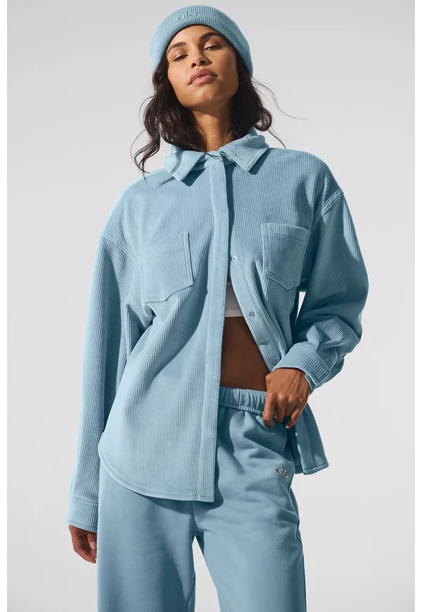 Ribbed Velour Mountain Side Shacket - Celestial Blue - Celestial Blue / S