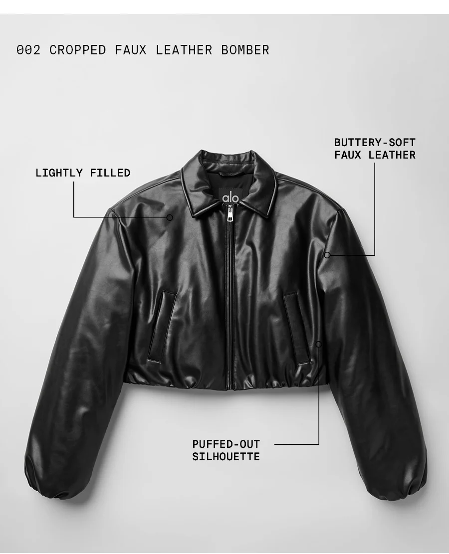 CROPPED FAUX LEATHER BOMBER Lightly filled, Buttery-Soft Faux Leather, Puffed-Out Silhouette